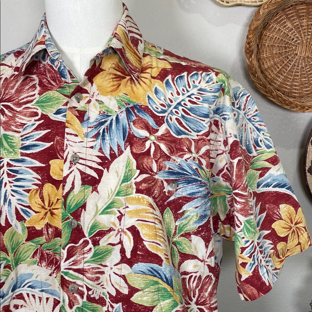Vintage Pierre Cardin Tropical Hawaiian Shirt 
Red Blue Yellow White Green Large